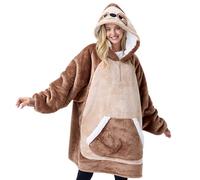 Giggling Getup Sloth Wearable Blanket Hoodie - Oversized Soft Sherpa Fleece Hooded Blanket - Warm Cozy Plush Flannel Blanket Sweatshirt Gifts - with Giant Pocket and Sleeves for Adults Women Men
