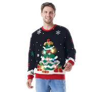 Giggling Getup Ugly Christmas Sweater for Men, LED Light Up Christmas Tree Pullover, Holiday Knitwear for Men-L