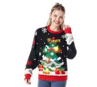 Giggling Getup Ugly Christmas Sweater for Women, LED Light Up Christmas Tree Pullover, Holiday Knitwear for Women-XL