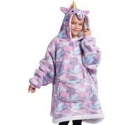 Giggling Getup Unicorn Wearable Blanket Hoodie - Oversized Soft Sherpa Fleece Hooded Blanket - Warm Cozy Plush Flannel Blanket Sweatshirt Gifts - with Giant Pocket and Sleeves for Kids Girls