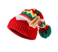 Giggling Getup Warm Knit Christmas Hat Beanie Hat with Pom Poms, Christmas Knitted Red and Green Stripe Santa Hat for Boys, Girls Hat for Xmas Gifts (Kids Elf hat)