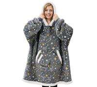 Giggling Getup Wearable Blanket Hoodie for Adults Gifts for Teen Girls Sister Women Sherpa Fleece Printed Hooded Blanket Sweatshirt Warm Cozy with Pocket & Sleeves Grey Glowing Stars