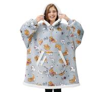 Giggling Getup Wearable Blanket Hoodie for Adults Gifts for Teen Girls Sister Women Sherpa Fleece Printed Hooded Blanket Sweatshirt Warm Cozy with Pocket & Sleeves Grey Cat