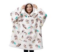 Giggling Getup Wearable Blanket Hoodie for Adults Gifts for Teen Girls Sister Women Sherpa Fleece Printed Hooded Blanket Sweatshirt Warm Cozy with Pocket & Sleeves Cream Sloth