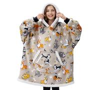Giggling Getup Wearable Blanket Hoodie for Adults Gifts for Teen Girls Sister Women Sherpa Fleece Printed Hooded Blanket Sweatshirt Warm Cozy with Pocket & Sleeves Grey Dog