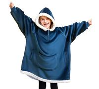 Giggling Getup Wearable Blanket Hoodie for Girls and Boys Sherpa Fleece Hooded Blanket Sweatshirt Warm Cozy Sherpa Wearable Throw Oversized Hoodie with Giant Pocket & Sleeves for Kids Navy