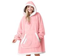 Giggling Getup Wearable Blanket Hoodie for Women Men - Oversized Flannel Sherpa Fleece Hooded Blanket - Soft Cozy Warm Blanket Sweatshirt Gifts with Giant Pocket and Sleeves for Adult Pink