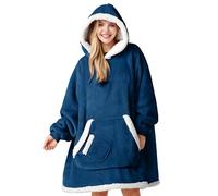 Giggling Getup Wearable Blanket Hoodie for Women Men - Oversized Flannel Sherpa Fleece Hooded Blanket - Soft Cozy Warm Blanket Sweatshirt Gifts with Giant Pocket and Sleeves for Adult Navy