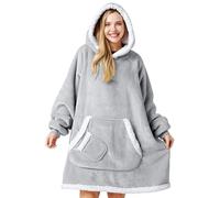 Giggling Getup Wearable Blanket Hoodie for Women Men - Oversized Flannel Sherpa Fleece Hooded Blanket - Soft Cozy Warm Blanket Sweatshirt Gifts with Giant Pocket and Sleeves for Adult Gray