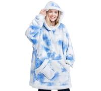 Giggling Getup Wearable Blanket Hoodie for Women Men - Oversized Flannel Sherpa Fleece Sweatshirt Blanket - with Giant Pocket & Sleeves - Cozy Warm Blanket Birthday Gifts for Adults Light Blue Tie Dye
