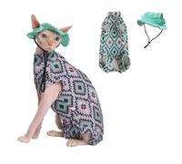 GigglyHouse Sphynx Cat Clothes Cooling Shirt & Hat Summer Set, Breathable UPF Sun Protection for Devon Rex Sphynx Cats (L(5.5-8lbs))