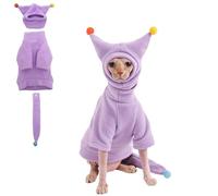 GigglyHouse Sphynx Cat Clothes, Warm Cat Jumpsuit with Hat and Tail Cover, Full Set for Hairless Cats, Cornish Rex and Devon Rex (Purple, XS(1-2lbs))