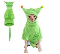 GigglyHouse Sphynx Cat Clothes, Warm Cat Jumpsuit with Hat and Tail Cover, Full Set for Hairless Cats, Cornish Rex and Devon Rex (Green, L(6.5-8lbs))