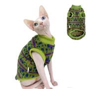 GigglyHouse Sphynx Cat Winter Sweater, Warm Soft Fluffy Pet Clothes, for Hairless Cats, Cornish Rex, Devon Rex (Green, L (5-7 lbs))