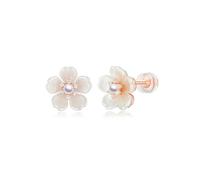 GIGI ARIA 14K Gold Plated Real Passionate Love Peach Blossom Feathers S925 Sterling Silver Rose Gold Flower Small Stud Earrings for Women Trendy Cute Hypoallergenic, Small, 14K Gold Plated, Cubic