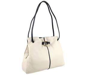 Gigi Ladies Classic Soft Leather Shoulder Handbag Othello Collection - Ivory/Navy