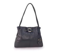 Gigi - Ladies Leather Shoulder Bag - Medium Tote Handbag With Multiple Compartments - With Heart Keyring Charm - Othello 4323 - Black