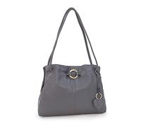 Gigi - Ladies Leather Shoulder Bag - Medium Tote Handbag With Multiple Compartments - With Heart Keyring Charm - Othello 4323 - Platinum (Dark Grey)
