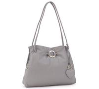 Gigi - Ladies Leather Shoulder Bag - Medium Tote Handbag With Multiple Compartments - With Heart Keyring Charm - Othello 4323 - Grey