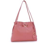 Gigi - Ladies Leather Shoulder Bag - Medium Tote Handbag With Multiple Compartments - With Heart Keyring Charm - Othello 4323 - Pink