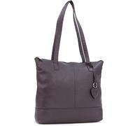 Gigi - Ladies Leather Tote Bag With Zip - Large A4 Shoulder Bag For Work - With Heart Keyring Charm - Othello 9101A - Dark Brown