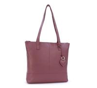 Gigi - Ladies Leather Tote Bag With Zip - Large Shoulder Bag / A4 Work Bag - With Heart Keyring Charm - Othello 9101A - Burgundy