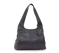 Gigi - Ladies Medium Leather Shoulder Bag - Tote Handbag With Multiple Compartments - With Heart Keyring Charm - Othello 4326 - Black