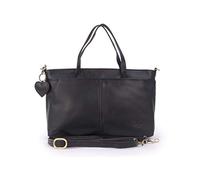 Gigi - Women's Large Leather Shoulder Bag - Work Tote Handbag - Additional Crossbody Strap - With Heart Keyring Charm - Othello 6490 - Black