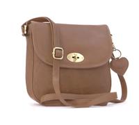 Gigi - Women's Leather Saddle Bag - Medium Crossbody Handbag With Long Adjustable Shoulder Strap - With Heart Keyring Charm - Othello 8755 - Brown