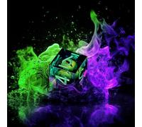GiGiGuGu DND Dice Set - Dragon Eye Liquid Core Sharp Edge Resin Dice Set 7pcs with Metal Gift Box for Role Playing Games (Dusk Venom - Green & Purple)