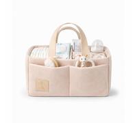 GIGIL Vegan Suede Diaper Caddy Organiser - Baby Organiser for Nursery - Vegan Suede Nappy Caddy - Organic Cotton & Insulated Pocket - Car Organiser for Diapers (Warm Beige)