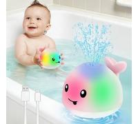 Gigilli Rechargeable Light Up Whale Bath Toys for Toddler Easter Basket Stuffers Gift- Baby Bath Toy for 6-12 Months, 1-2 Years, Boys & Girls for Kids Age 1-3 (Pink)