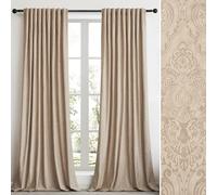 GIGIZAZA Beige Velvet Curtains 120 Inch Long for Living Room,2 Panels Luxury Vintage Drapes Floral Embossed Blackout Window Curtain Back Tab Thermal for Bedroom
