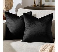 GIGIZAZA Black Cushion Covers Case, Accent Comfortable Luxury Velvet Throw Pillow Cover, Best Decorative Square Sham Pillow Covers for Sofa Couch Bed Home Decor 18x18 Inches 45x45CM Set of Two