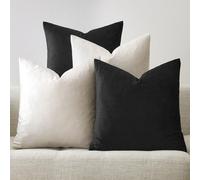 GIGIZAZA Cushion Covers 45x45CM Set of 4 Black Ivory Velvet Throw Pillow Covers Decorative Luxury Pillows Square Pillowcases Soft Throw Covers for Living Room