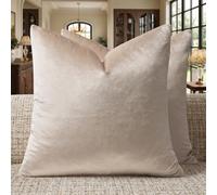 GIGIZAZA Decorative Couch Throw Pillow Cover,Set of 2 Sofa 20x20 Cream Throw Pillows,Square Farmhouse Velvet Throw Cushions