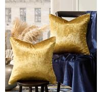 GIGIZAZA Decorative Throw Pillow Covers 16x16,Set of 2 Gold Square Couch Pillow Covers,Velvet Sofa Boho Cushion Pillows