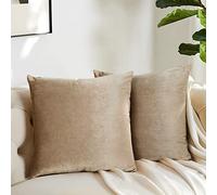 GIGIZAZA Decorative Throw Pillow Covers 18x18,Set of 2 Taupe Square Couch Pillow Covers,Velvet Sofa Boho Cushion Pillows