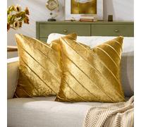 GIGIZAZA Decorative Velvet Pillow Covers 18x18, Set of 2 Gold Sofa Couch Throw Pillows Covers Cases, Living Room Square Cushion Accent Stripe Covers