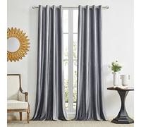 GIGIZAZA Grey Decorative Window Curtains,46 x 90 Inch(Width x Length) Velvet Living Room Eyelet Grommet Blackout Curtains Thermal Insulated Window Drapes for Bedroom 2 Panels