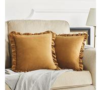 GIGIZAZA Pack of 2 Dark Gold Throw Pillow Covers 20x20 Decorative Ruffle Velvet Cushion Cover for Couch Pillowcase