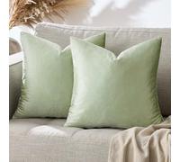 GIGIZAZA Sage Green Velvet Cushion Covers 55x55: Set of 2 Soft Fabric Solid Decorative Square Throw Pillow Covers - Vintage Decor Pillowcase for Sofa Living Room Couch Bedroom