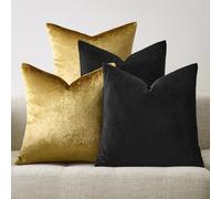 GIGIZAZA Set of 4 Cushion Covers 50x50CM Black Gold Velvet Throw Pillow Covers Decorative Luxury Pillows Square Pillowcases Soft Throw Covers for Living Room