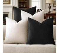 GIGIZAZA Set of 4 Velvet Cushion Covers 40x40CM Black Ivory Throw Pillow Covers Decorative Luxury Pillows Square Pillowcases Soft Cushions Covers for Living Room