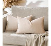 GIGIZAZA Velvet Cushion Covers 12 x 20 inches Champagne Decorative Throw Pillowcases 30 x 50cm for Sofa Bedroom Living room 2 pack
