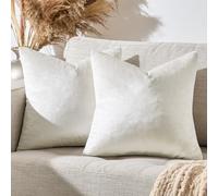 GIGIZAZA Velvet Cushion Covers 24 x 24 Square Soft Decorative Throw Couch Pillow Covers Cases for Sofa Bedroom Living room，Ivory Set of 2