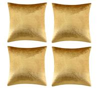 GIGIZAZA Velvet Gold Cushion Covers 18 x 18 Square Soft Decorative Throw Couch Pillow Covers Cases 45x45cm for Sofa Bedroom Living room，Set of 4