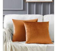 GIGIZAZA Velvet Orange Cushion Covers 16 x 16 inches Decorative Square Soft Throw Pillowcases 40 x 40cm for Sofa Bedroom Living room 2 pack Cinnamon