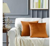 GIGIZAZA Velvet Orange Cushion Covers 22 x 22 inches Decorative Throw Pillowcases 55 x 55cm for Sofa Bedroom Living room 2 pack Cinnamon