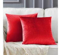 GIGIZAZA Velvet Red Cushion Covers 18 x 18 Inch Square Decorative Throw Pillowcases 45 x 45cm for Sofa Bedroom Living room 2 pack